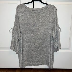 LOFT Heather Grey Cold Shoulder Tie Sleeve Top